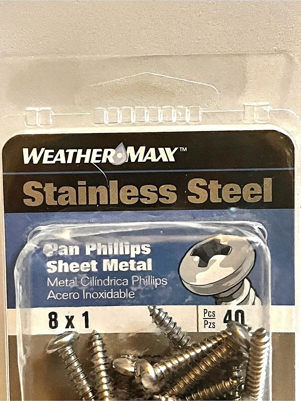 WeatherMax Pan Phillips Sheet Metal 8 x 1 Stainless Steel 40-Pack